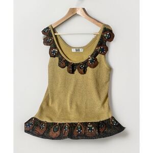 Segue Topper knit tank Peacock Feather artsy lagenlook unique art to wear L.